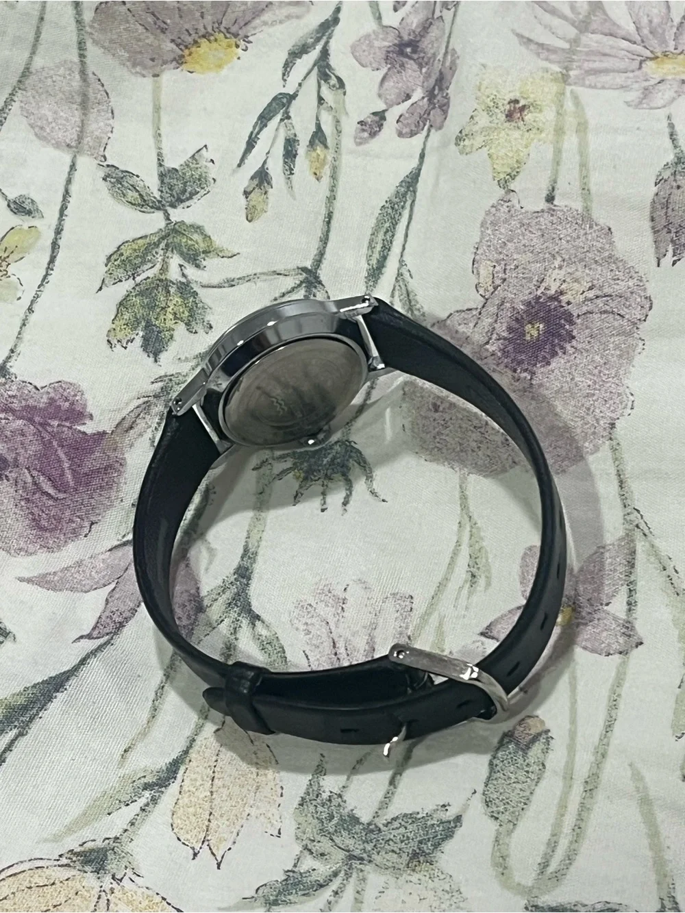 Classic Women's Silver Dial Watch with Black Leather Strap